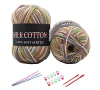YAMEE 6X 50g Knitting Rainbow Wool Yarn Balls Colorful Hand Crochet Knitting Double Acrylic Yarn Set, 23 Colors, with 3 Crochet Hooks, 2 Needles, 10 Crochet Locking Stitch Markers (19)