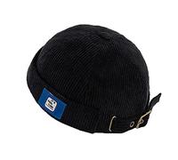 YAMEE Men's Docker Cap Hats Skullcap Beanie Worker Sailor Cap Brimless Cap Rolled Cuff Retro Fashion Brimless Hat with Adjustable (DZM92-Black)