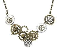 YAMEE Style A Watch Clock Clockwork Hand Gear Cog Steampunk Necklace Vintage Gold and Silver Cool Necklaces (bronze)
