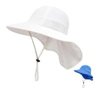 YAMEE Toddler Sun Hat Kids Beach Hat with Neck Flap UV Sun Protection Bucket Hat UPF 50+ Wide Brim Safari Fishing Hat for Baby, Toddler, Kid (2-8 Years, White)