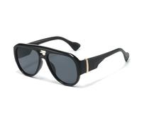 YAMEIZE 70s Vintage Style Double Bridge Pilot Sunglasses for Women Men (Black Grey)