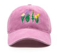YAMEIZE Flower Print Hat for Women Men Vintage Adjustable Washed Embroided Hat Trucker Baseball Cap Summer Pink
