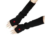 YAMEIZE Heart Arm Warmers Women Teen - Knitted Arm Sleeve Long Fingerless Gloves Gothic Cute Sweet Girl Arm Covers (Black)