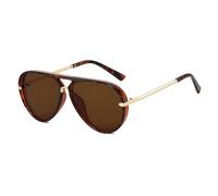 YAMEIZE Oversized 70s Pilot Sunglasses for Women Men Retro Double Bridge Round Vintage Large Big Frame Punk Sun Glasses UV400 (Leopard Brown)