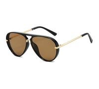YAMEIZE Oversized 70s Pilot Sunglasses for Women Men Retro Double Bridge Round Vintage Large Big Frame Punk Sun Glasses UV400 (Black Light Brown)