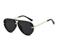 YAMEIZE Oversized 70s Pilot Sunglasses for Women Men Retro Double Bridge Round Vintage Large Big Frame Punk Sun Glasses UV400 (Black Grey)