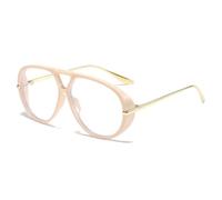 YAMEIZE Oversized Blue Light Blocking Glasses for Women Men Round Retro Pilot 70s Double Bridge Big Frame Fashion Anti Blue Light Computer Eyeglasses (Beige)
