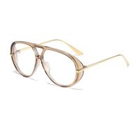 YAMEIZE Oversized Blue Light Blocking Glasses for Women Men Round Retro Pilot 70s Double Bridge Big Frame Fashion Anti Blue Light Computer Eyeglasses (Light Brown)