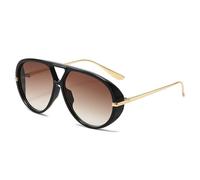 YAMEIZE Oversized Pilot Sunglasses for Women Men Round 70s Retro Double Bridge Vintage Large Big Frame Punk Sun Glasses UV400