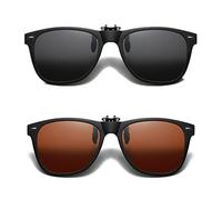 YAMEIZE Polarized Clip-on Sunglasses - For Women Men Flip Up UV400 Protection Sunglasses Outdoor Driving (Black Gray+Tea)