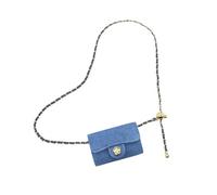 YAMEIZE PU Leather Chain Belt Bag for Women - Crossbody Waist Bag Fanny Pack Detachable Belt Chain Women Evening Mini Handbag, Blue # 4.7x2.7 Inch