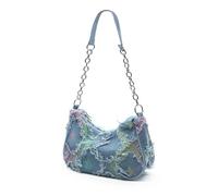 YAMEIZE Quilted Denim Shoulder Bag for Women Star Pattern Clutch Hobo Bag Small Tote Handbag with Zipper Closure