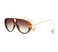 YAMEIZE Retro Pilot Sunglasses for Women Men Oversized 70s Double Bridge Sunglasses With Earring Round Vintage Big Frame Sun Glasses UV400