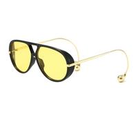 YAMEIZE Retro Pilot Sunglasses for Women Men Oversized 70s Double Bridge Sunglasses With Earring Round Vintage Big Frame Sun Glasses UV400