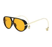 YAMEIZE Retro Pilot Sunglasses for Women Men Oversized 70s Double Bridge Sunglasses With Earring Round Vintage Big Frame Sun Glasses UV400