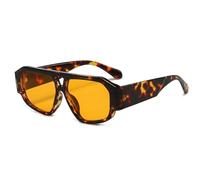 YAMEIZE Retro Pilot Sunglasses Women Men 70s Double Bridge Vintage Oversized Sunglasses Chunky Shades UV400 (Leopard Yellow)