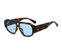 YAMEIZE Retro Pilot Sunglasses Women Men 70s Double Bridge Vintage Oversized Sunglasses Chunky Shades UV400 (Leopard Blue)