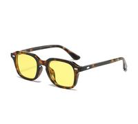 YAMEIZE Retro Square Sunglasses for Men - Women Vintage 90s Tinted Sunglasses Square Frame UV400 Protection (Leopard Yellow)