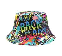 YAMEIZE Retro Style 80s Summer Bucket Hat for - Women Men Teens Vintage Reversible Double Side Fisherman Hat Sun Outdoor (Blue Green 80s)