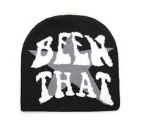 YAMEIZE Star Beanie Hat for Women Men - Letter Graphic Beanies Soft Slouchy Cool Knitted Hat Grunge Rap Skull Cap Black Grey