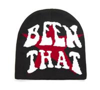 YAMEIZE Star Beanie Hat for Women Men - Letter Graphic Beanies Soft Slouchy Cool Knitted Hat Grunge Rap Skull Cap Black Red
