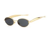 YAMEIZE Stylish Metal Oval Sunglasses for - Women Men Metal Frame Round Shade UV400 Protection Driving Outdoor (Gold Black)