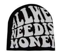 YAMEIZE Trendy Beanie Hat for Women Men - Money Letter Graphic Beanies Soft Slouchy Knitted Hat Grunge Rap Skull Cap Black White