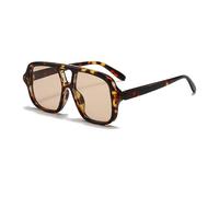 YAMEIZE Vintage Rectangle Double Bridge Sunglasses - for Women Men Retro Style Pilot Square Eyewear UV400 Protection Shade Driving (Leopard Brown)