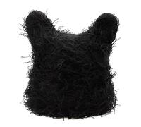 YAMEIZE Y2K Style Cat Ear Beanie - Hats for Women Men Gothic Knitted Beanie Cat Hat Winter Slouchy Party Custom Hat Outdoor Black