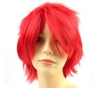 Yamel Anime Halloween Wig Red for Cosplay Party, Synthetic Layered Short Hair Wigs with Bangs, Pastel Wigs for Women Men Adult