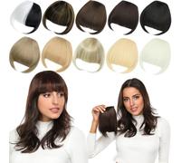 Yamel Bangs Hair Clip in Bangs Hair Extensions Synthetic Flat Bang with Temples Front Face Fringe Bangs Hair Pieces for Women Black mix Chocolate Brown