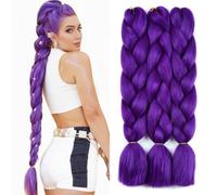 YAMEL Braiding Hair Extension,Kanekalon Braiding Hair for Braiding Crochet Twist Box Braids Hair 24Inch 3pcs Purple Jumbo Braiding Hair