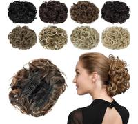 Yamel Chignon Hairpiece Curly Bun Scrunchie Extensions Synthetic Updo Combs in Messy Bun Hair Piece for Women 4T30# Darkest Brown to Light Auburn