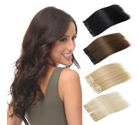 Yamel Clip in Hair Extensions Darkest Brown Hair Pieces for Women Clip in | 2 Piece Set with 4 Clips Volumizing Short 16 inch Straight, Great for Daily Wedding Party, Heat-resistant Synthetic Hair Soft