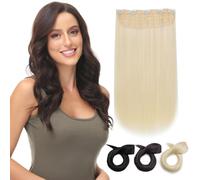 Yamel Clip in Hair Extensions One Piece 5 Clips Long 16 inch Blonde Straight Synthetic Hairpieces 3/4 Full Head Clip in Hair Extension