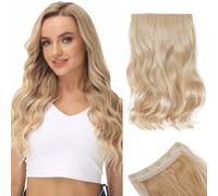 Yamel Clip in Hair Extensions One Piece 5 Clips Long 16 inch Curly Wavy Synthetic Hairpieces 3/4 Full Head Clip in Hair Extension Ash Blonde mix Bleach Blonde