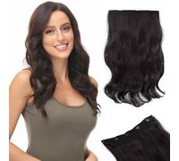 Yamel Clip in Hair Extensions One Piece 5 Clips Long 16 inch Curly Wavy Synthetic Hairpieces 3/4 Full Head Clip in Hair Extension Darkest Brown