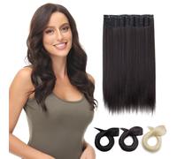 Yamel Clip in Hair Extensions One Piece 5 Clips Long 20 inch Darkest Brown Straight Synthetic Hairpieces 3/4 Full Head Clip in Hair Extension