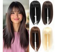 Yamel Hair Topper with Bangs Natural Synthetic Hairpieces 18 Inch Darkest Brown Straight Wiglets Hairpieces for Thinning Hair