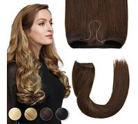 Yamel Invisible Wire Hair Extension Human Hair Medium Brown 18 Inch Fish Line 1 Piece Real Human Hair Secret Extensions