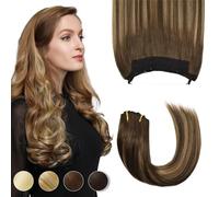 Yamel Invisible Wire Hair Extension Human Hair with Clips Balayage Brown 16 Inch Fish Line 1 Piece Real Human Hair Secret Extensions