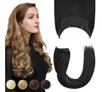 Yamel Invisible Wire Hair Extension Human Hair with Clips Jet Black 16 Inch Fish Line 1 Piece Real Human Hair Secret Extensions