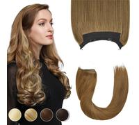 Yamel Invisible Wire Hair Extension Human Hair with Clips Light Brown 16 Inch Fish Line 1 Piece Real Human Hair Secret Extensions