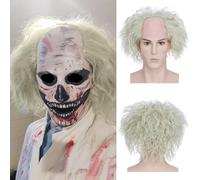 Yamel Mens Wig Synthetic Short Bald Wig Cospaly Beetle Juice Fluffy Halloween Fancy Dress Costume Wigs for Unisex Pale Green