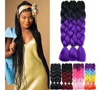 YAMEL Ombre Braiding Hair Kanekalon Braiding Hair Synthetic Hair Extensions for Braiding Crochet Twist Box Braids 24 Inch 2 Tone Black to Purple 3 Packs Jumbo Braiding Hair