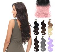 Yamel Ombre Weft Hair Extensions Sew in Weave Silky 1 Bundle Hair Weft 100 Grams Soft Straight Synthetic Hair Bundles 22 Inches Ombre Black to Pink