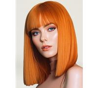 Yamel Orange Bob Wig with Bangs 12 Inches Short Straight Synthetic Costume Party Cosplay Halloween Wigs for Women Adult