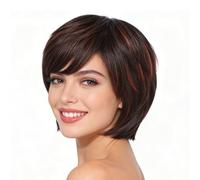 Yamel Orange Streaked Pixie Wig with Bangs for Daily Use or Cosplay, Natural Straight Layered Synthetic Hair Short Wigs for Women Ladies
