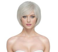Yamel Pixie Wig with Bangs for Daily Use or Cosplay, Silver Wigs Natural Straight Layered Synthetic Hair Short Wigs for Women