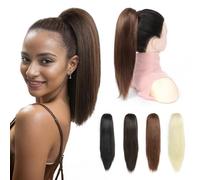 Yamel Ponytail Extension 12 Inch Medium Brown Straight Hair Ponytail Synthetic Hairpiece for Women Claw Clip Ponytail